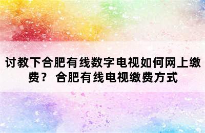 讨教下合肥有线数字电视如何网上缴费？ 合肥有线电视缴费方式